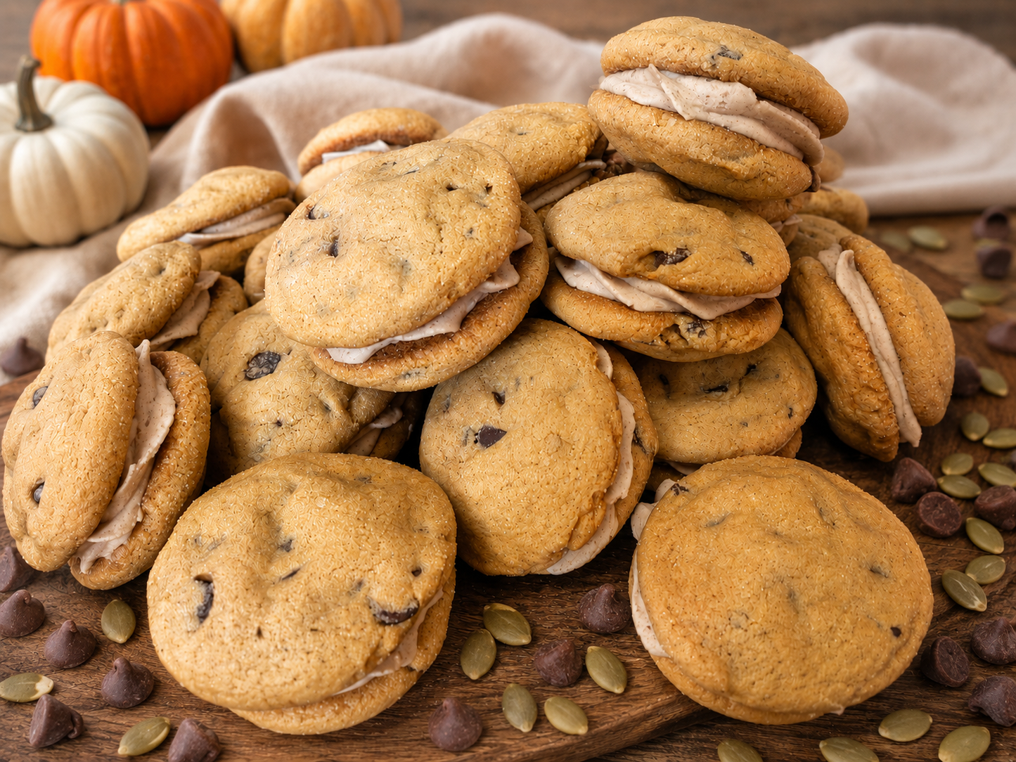 Vegan Pumpkin Chocolate Chip Sandwich Cookies