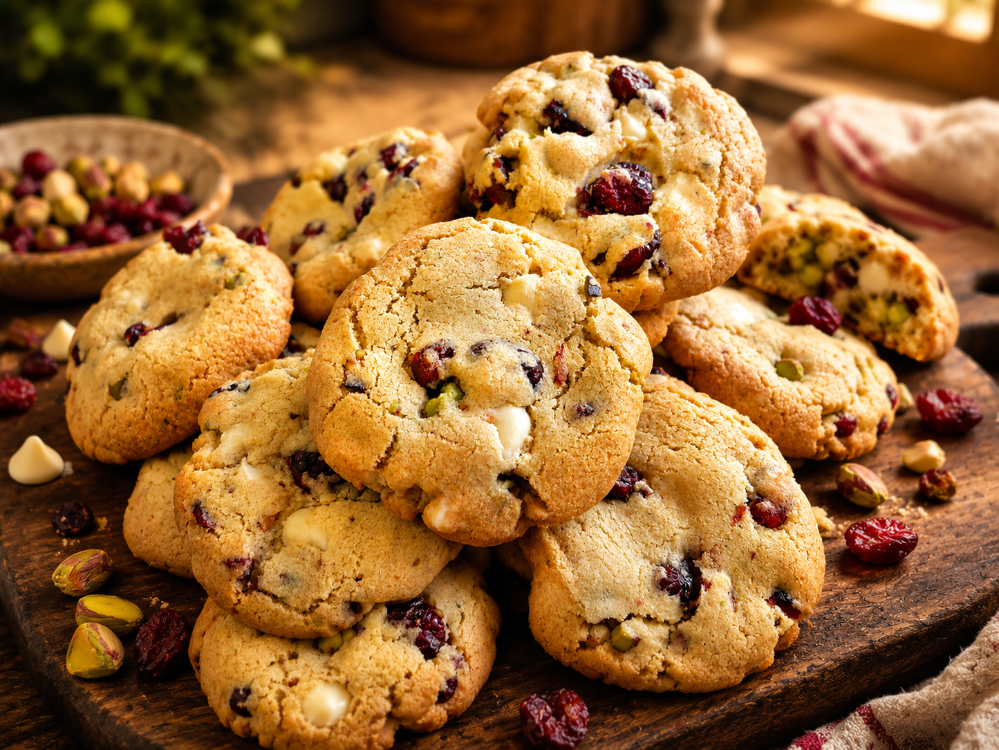White Chocolate Cranberry Pistachio Cookies