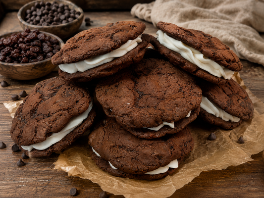 Double Chocolate Raisin Cream Cheese Sandwich Cookies