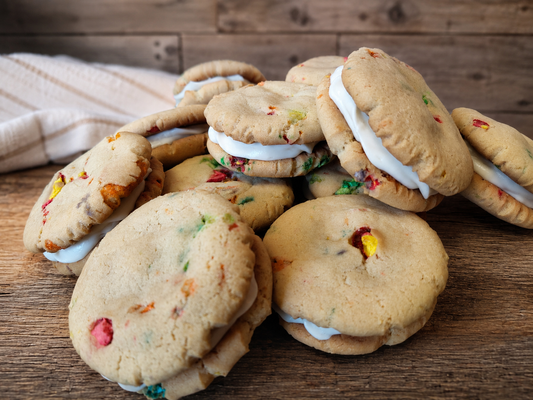 Lucky Charms Cookies with Marshmallow Cream Cheese Filling