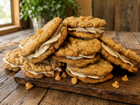 Butterfinger Cookie Sandwiches with Butterfinger Cream Cheese Frosting